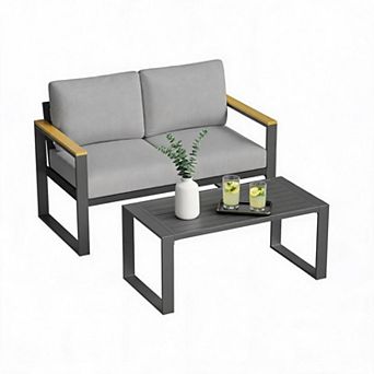 Modern Aluminum Patio Loveseat & Coffee Table Set