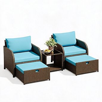 5 pc Outdoor Rattan Sofa Set All-Weather Wicker Patio Furniture