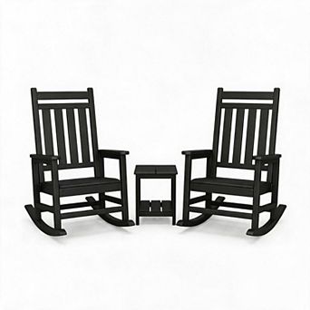 All-Weather HDPE Outdoor Rocking Chair Set of 2 with Side Table