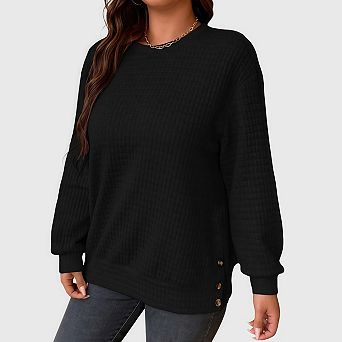 Womens Waffle Knit Tunic Tops Fall Long Sleeve Crewneck Loose Fit Sweatshirts