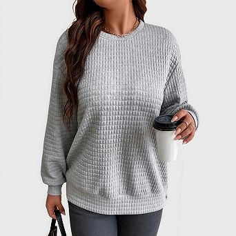 Womens Waffle Knit Tunic Tops Fall Long Sleeve Crewneck Loose Fit Sweatshirts