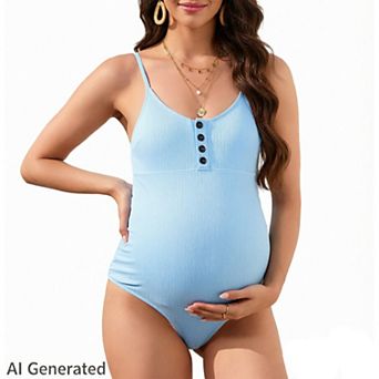 Women Maternity One Piece Swimsuits Button High-Stretch Nursing-Friendly Adjustable Straps Swimwear