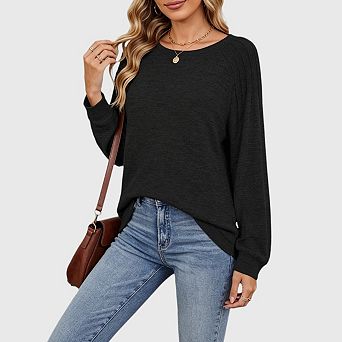 Womens Crew Neck Long Sleeve Tunic Tops Loose Fit Casual Tshirts Basic Fall Spring Outfits