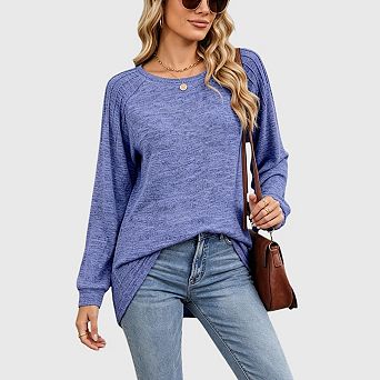 Womens Crew Neck Long Sleeve Tunic Tops Loose Fit Casual Tshirts Basic Fall Spring Outfits