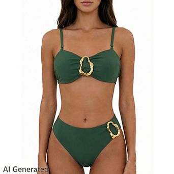 Bathing Suit for Women Two Piece Triangle Halter Metallic Curvy Full Coverage Vacation Swimsuit