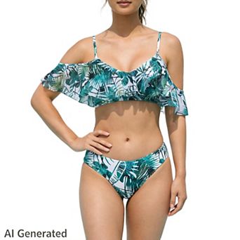 Womens High Waisted Bikini Set Tummy Control 2 pc Bathing Suit Beach Summer Racerback Swimsuit