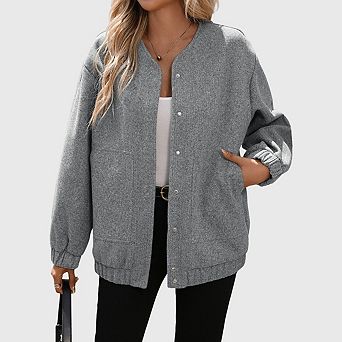 Womens Oversized Varsity Bomber Jacket Casual Fall Winter Coat Outerwear