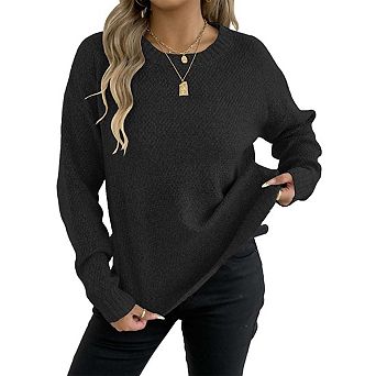 Women’s Pullover Crew Neck Fleece-Knit Sweater with Floral Embroidery Casual Comfortable Top