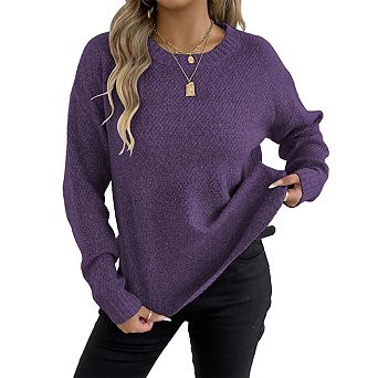 Women’s Pullover Crew Neck Fleece-Knit Sweater with Floral Embroidery Casual Comfortable Top