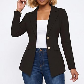 Women's Notched Lapel Fitted Blazer Jacket Two Button Back Split Long Sleeve Casual Work Suit Coat