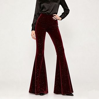 Women's High Waist Glitter Dot Bootcut Pants, Plush Fabric Slim Full Length Casual Trousers
