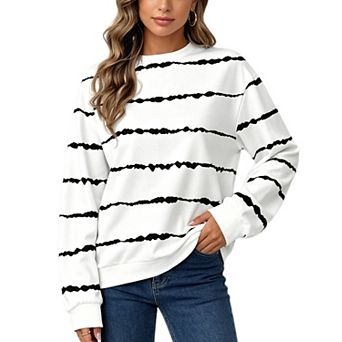 Womens Striped Oversized Sweatshirt Casual Crew Neck Long Sleeve Color Block Pullover Tops