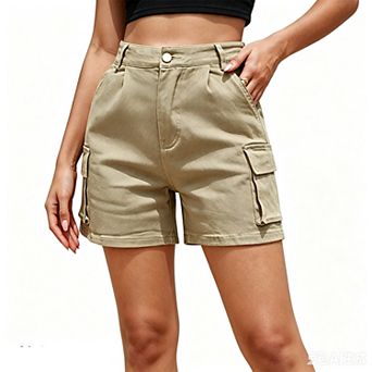 Women High Waist Cargo Elastic Waist Summer Casual Streetwear Shorts with Pockets