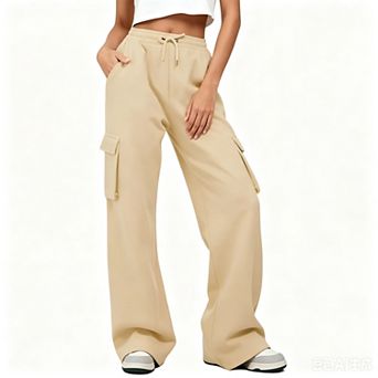 Women High Waisted Drawstring Wide Leg Cargo Casual Baggy Joggers Pants with Pockets