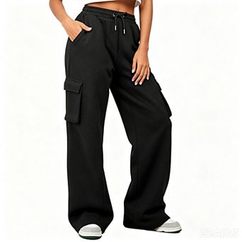 Women High Waisted Drawstring Wide Leg Cargo Casual Baggy Joggers Pants with Pockets