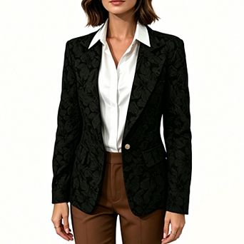 Women's Textured Embossed Single Button Blazer Notched Lapel Fitted Long Sleeve Dressy Casual Suit