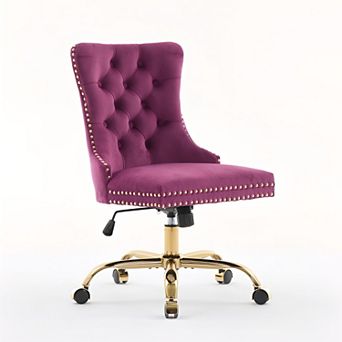 Modern Velvet Tufted Office Chair with Gold Base for Bedroom
