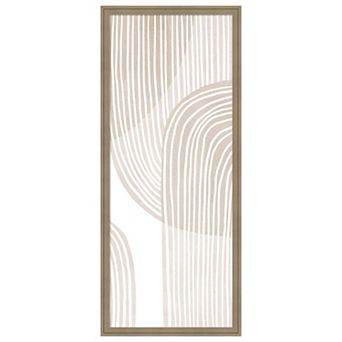 Amanti Art Framed Fabric Pinboard, Abstract Beige Line Art Printed Bulletin Board - 18x42