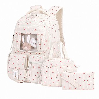 3 pc Cute Girls Elementary School Backpack With Pendant
