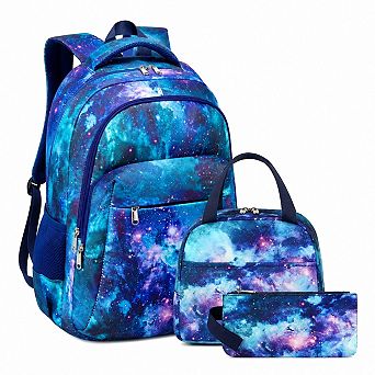3 pc School Backpack Set With Laptop Sleeve Lunch Box Pencil Case