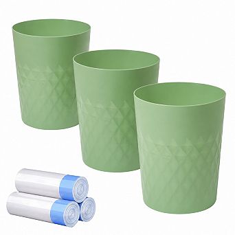 INQCMY Round Plastic Trash Can w/Bags Compact Waste Basket