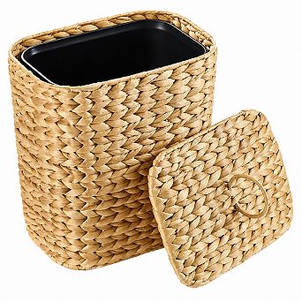 INQCMY 2.6Gal Handwoven Rattan Bathroom Trash Can w/Lid Liner