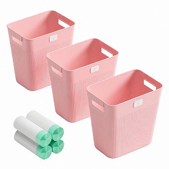 INQCMY Slim 29Gal Plastic Trash Can 3-Pack w/4 Bag Rolls