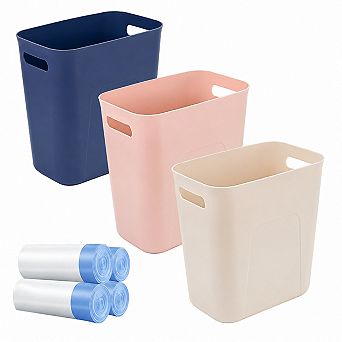 INQCMY Plastic Trash Can w/Matching Bags Compact for Home Office