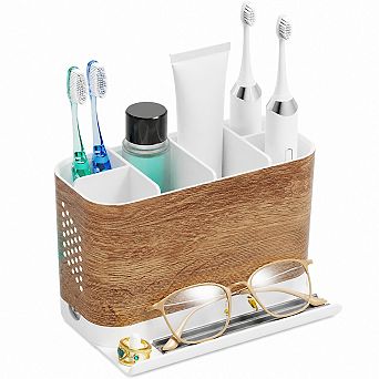 INQCMY Adjustable 6 Slot Bathroom Toothbrush Holder w/ Phone Ledge