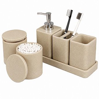 INQCMY 6 pc Matte Bathroom Accessory Set Soap Dispenser