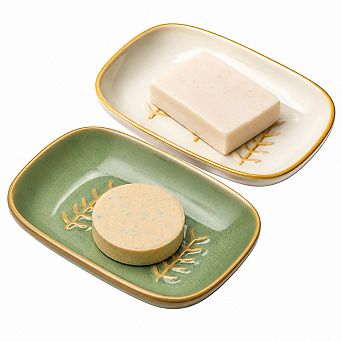 INQCMY 2 Pack Ceramic Soap Dish Decorative Bathroom Kitchen Holder