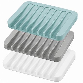 INQCMY 3 Pack Silicone Soap Dish Self Draining Keep Soap Dry