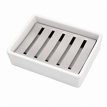 INQCMY Dual Layer Ceramic Stainless Steel Soap Dish Self Draining