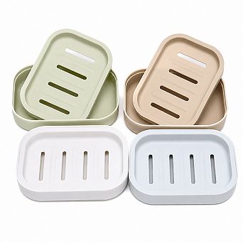INQCMY 4 Pack Plastic Soap Dish Double Layer Draining Holder
