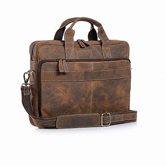 16 Inch Top Grain Buffalo Leather Laptop Messenger Briefcase Satchel with YKK Zippers