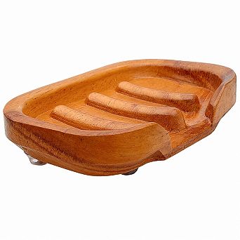 INQCMY Solid Teak Wood Bar Soap Holder Draining Non Slip Saver