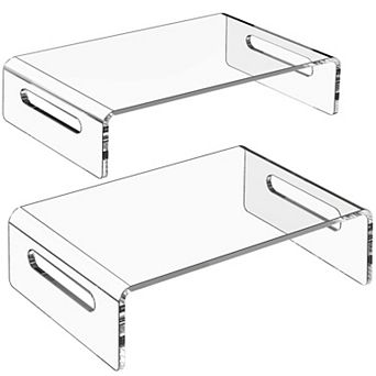 2 Pack Clear Monitor Stand Riser for Computer Laptop Printer Ergonomic Space Saving