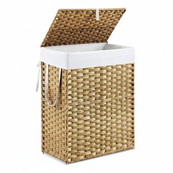 Woven Laundry Basket with Lid: Large Capacity, Removable Liner, Foldable Rattan & Sturdy Steel Frame