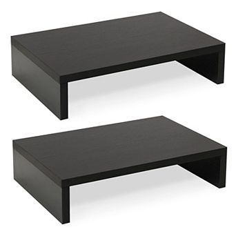 2 Pack Wood Monitor Stand Riser 2 tier Adjustable Dual for 2 Monitors Laptop PC Sturdy MDF
