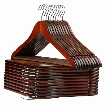 20 Walnut Wooden Suit Hangers With Notches Chrome Swivel Hook For Clothes