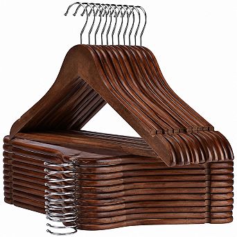 30 Pack Heavy Duty Wooden Clothes Hangers With Non Slip Notches For Closet Storage