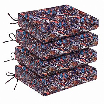 4 Pack Outdoor Chair Cushions Waterproof Fade Resistant High Density Foam With Ties And Handles
