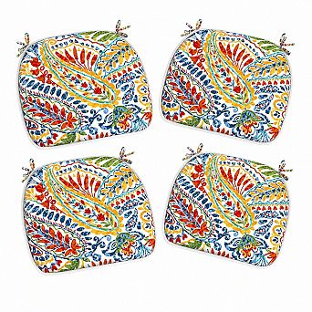 Outdoor Indoor Seat Cushions With Ties Paisley Pattern Patio Furniture Pads 4 Pack