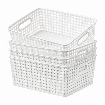 4 Pack Plastic Weave Storage Baskets PP Organizer for Home Kitchen Office