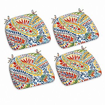 Outdoor Indoor Seat Cushions With Ties Patio Furniture Pads Paisley Patterns 4 Pack