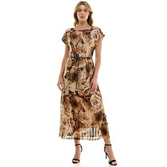 Women's Luxology Belted Short Sleeve Midi Dress