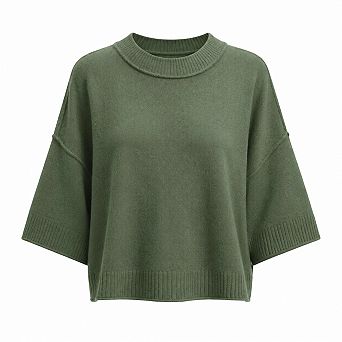 Womens Oversized Cropped Knit Top Crew Neck Lightweight Loose Casual Tee