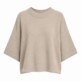 Womens Oversized Cropped Knit Top Crew Neck Lightweight Loose Casual Tee