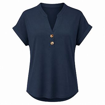 Womens V Neck Button Short Sleeve Stripe Loose Fit Casual Business Tops