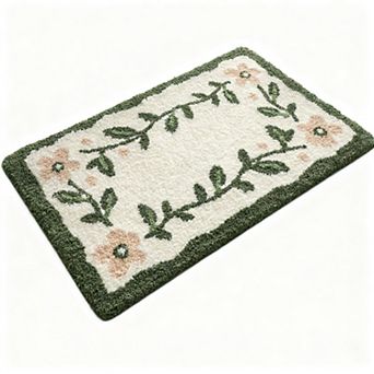 Boho Leaf Bath Mat Non Slip Washable Absorbent Quick Dry Soft Plush Microfiber